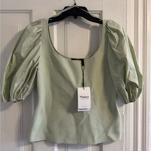 Theory Green Puff Sleeve Blouse